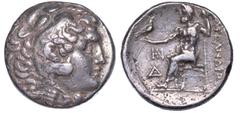 MONETE GRECHE REGNO DI MACEDONIA. ALESSANDRO III MAGNO, 336-323 a.C., Tetradracma. Testa di Ercole a d. con leontè. R/ Zeus Etoforo seduto a s. tiene aquila. g. 17,02. Diam. mm. 26,59. Arg. Lievi graf