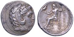 MONETE GRECHE REGNO DI MACEDONIA. FILIPPO III ARRIDEO, 323-317 a.C., Tetradracma. Babilonia, coniata sotto Arconte, Dokimo o Seleuco. Testa di Ercole a d. con copricapo di pelle di leone. R/ Zeus sedu
