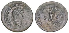 COLLEZIONE EMILIO CARRERA, MONETE DELL'IMPERO ROMANO NERONE, 54-68., Dupondio, anno 64. Lugdunum. Testa radiata a d. R/ Vittoria avanza verso s., reggendo ghirlanda e palma; in esergo, valore II. Coh.