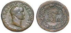 COLLEZIONE EMILIO CARRERA, MONETE DELL'IMPERO ROMANO GALBA, 68-69., Dupondio, Giugno - Agosto 68. Roma. Testa laureata a d. R/ SPQR / OB / CIVSER fra due rami di quercia. RIC 290. g. 14,46. Diam. mm. 