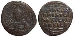 Byzantine Anonymous, time of Basil II and Constantine VIII, 1020-1028. Follis (bronze, 16.56 g, 33 mm), Constantinople. +EMMA-NOVHΛ bust of Christ facing, wearing nimbus cruciger with voided box in ea