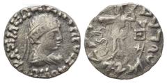 Indo Greek BAKTRIA. Indo-Greek Kingdom. Zoilos III Soter, circa 45-35 BC. Drachm (silver, 1.94 g, 16 mm). Diademed and draped bust right. Rev. Athena Alkidemos advancing left; kharoshthi letter in lef