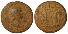 Roman Imperial Nero, 54-68. Sestertius (bronze, 19.68 g, 34 mm), Rome. NERO CLAVDIVS CAESAR AVG GERM P M TR P IMP P P Head of Nero, laureate, right, with aegis on neck. Rev. ADLOCVT COH: Nero, bare-he
