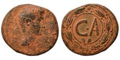 Roman Provincial SYRIA, Seleucis and Pieria. Antioch (?). Augustus, 27 BC–14 AD. "Dupondius" (bronze, 10.27 g, 25 mm). Bare head of Augustus, right. Rev. Large CA within wreath. BMC 712 ('Pergamum'); 