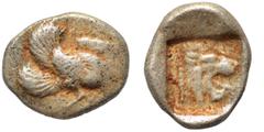 Greek IONIA. Samos. Circa 482/1-460/59 BC. Triobol (silver, 1.35 g, 11 mm). Forepart of a winged boar right. Rev. Head of a roaring lion right within incuse square. HGC 6, 1198. Nearly very fine.