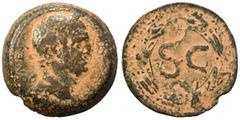 Roman Provincial SYRIA, Seleucis and Pieria. Antioch. Galba, 68-69. Ae (bronze, 15.22 g, 28 mm). [IM·SER·SVL·GALBA·]CAE Laureate head of Galba to right. Rev. Large S C within laurel wreath. RPC I 4314