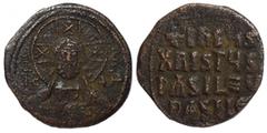 Byzantine Anonymous, time of Basil II and Constantine VIII, 976-1028. Follis (bronze, 6.49 g, 26 mm), Constantinople. Bust of Christ facing, wearing nimbus cruciger with voided box in each limb, palli