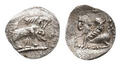 Greek CARIA. Uncertain. AR Tetartemorion (4th century BC). Obv: Boar grazing rigth. Rev: Sphinx seated left within pelleted linear border. Asia Minor Coins online #2162 (as uncertain dynast of Lycia).