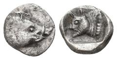 Greek DYNASTS OF LYCIA. Uncertain Dynast (Circa 520-480 BC). AR Obol. Obv: Forepart of boar right. Rev: Human faced bull left. within square incus. Ref: Weber 8576. Condition: VF Weight: 0.93 g. Diame