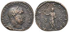 Imperial BALBINUS, 238 AD. AE, Sestertius. Rome. Obv: IMP CAES D CAE L BALBINVS AVG. Laureate, draped and cuirassed bust of Balbinus, right. Rev: P M TR P COS II P P, S - C. Balbinus standing left, ho