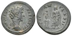 Roman Provincial PAPHLAGONIA. Sinope. Marcus Aurelius, Caesar, c. 147-161 AD. AE. Obv: AVR VERVS CAESAR. Bare headed, draped bust of Marcus Aurelius (short beard), r. Rev: C I F AN CLXXII. To r., Ascl