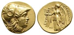 GREEK KINGS OF MACEDON. Alexander III 'the Great' AV Stater. Babylon, circa 311-305 BC. Struck under Seleukos in the Name of Alexander III Obv: Head of Athena right, wearing triple-crested Corinthian 