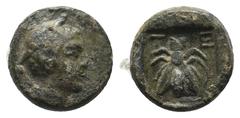 GREEK LYCIA. Telmessos (133-81 BC). Ae. Civic issue. Obv: Head of Hermes to right, wearing petasos, caduceus behind shoulder. Rev: R. T-E-Λ Bee in incuse square. BMC 2; SNG Copenhagen 315. Condition: 