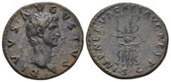 Roman Imperial DIVUS AUGUSTUS (27 BC-14 AD). As. Restitution issue struck under Nerva. Rome AD 98. Obv: DIVVS AVGVSTVS. Bare head to right. Rev: IMP NERVA CAES AVG REST. Winged thunderbolt; SC in exer