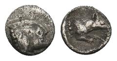 GREEK DYNASTS OF LYCIA. Uncertain dynast. Hemiobol (Circa 480-430 BC). Obv: Forepart of boar right. Rev: Forepart of hound right. SNG Kayhan 987 (uncertain mint in Caria); Klein -; Rosen 405 (uncertai