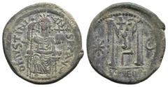 Byzantine Coins JUSTINIAN I (527-565). Follis. Antioch. Obv: DN IVSTINIANVS PP AVG. Justinian enthroned facing, holding long sceptre and globe cruciger. Rev: Large M between star and crescent; above, 