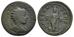 Roman Provincial PISIDIA. Antioch. Philip I Arabs (244-249 AD) Ae. Vs: bust with crown of rays, paludament and armor on the right. Rs: Providentia with staff and scepter standing to the left, a globe 