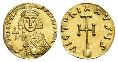 Byzantine Coins Anastasius II Artemius (AD 713-715). AV semissis. Constantinople. Obv: d N ARTЄMIЧS A-NASTASIЧS MЧL. Bust of Anastasius II facing, slightly bearded, wearing crown and chlamys pinned at