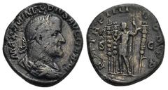 Roman Imperial MAXIMINUS THRAX (235-238 AD) Sestertius. Rome. Obv: MAXIMINVS PIVS AVG GERM. Laureate, draped and cuirassed bust of Maximinus Thrax, right. Rev: PM TR P IIII COS PP / S - C. Emperor in 