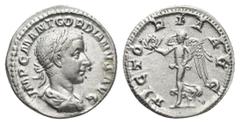 Roman Imperial GORDIAN III. (238-244 AD). AR, Denarius. Rome. Obv: IMP C M ANT GORDIANVS AVG. Bust of Gordian III; laureate, draped and cuirassed, right. Rev: VICTO-RIA AVG. Victory draped; advancing 