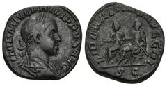 Roman Imperial Philip II, 247-249 AD. AE, Sestertius. Rome. Obv. IMP M IVL PHILIPPVS AVG. Laureate, draped and cuirassed bust of Philippus, right. Rev. LIBERALITAS AVGG III / S C. Philip II and Philip