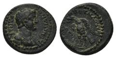 Roman Provincial Lydia, Blaundus. Domitian, Caesar (reign of Vespasian, 69-79 AD). AE. Ti Klaudios Phoinix, magistrate. Obv: ΔΟΜΙΤΙΑΝΟϹ ΚΑΙϹΑΡ. Bare-headed draped and cuirassed bust of Domitian, right