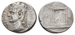 Roman Imperial AUGUSTUS, 27 BC-14 AD. AR, Denarius. Uncertain Spanish mint, possibly Colonia Patricia. Obv: AVGVSTO CAESARI. Laureate head of Augustus, left. Rev: S P - Q R. Temple of Mars Ultor: roun