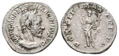 Roman Imperial MACRINUS, 217-218 AD. AR, Denarius. Rome. Obv: IMP C M OPEL SEV MACRINVS AVG. Laureate and cuirassed bust of Macrinus, right. Rev: PONTIF MAX TR P P P. Felicitas standing left, holding 