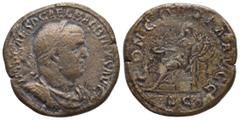 Roman Imperial Balbinus, 238 AD. Rome. AE, Sestertius. Obv: IMP CAES D CAEL BALBINVS AVG. Laureate, draped and cuirassed bust of Balbinus, right. Rev: CONCORDIA AVGG. Concordia seated left, holding pa