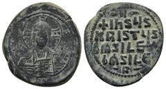 Byzantine Byzantine Anonymous Folles, time of Basil II & Constantine VIII, (976-1025 AD) Constantinopolis AE Follis Obv: +ЄMMANOЧHΛ Nimbate bust of Christ facing, wearing tunic and pallium, raising hi