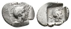Greek DYNASTS OF LYCIA. Kherei. Tlos(?), (Circa 440-410 BC). AR Hemidrachm. Obv: Head of Athena right, wearing crested Attic helmet. Rev: Head of Athena right, wearing crested Attic helmet with raised