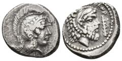 Greek DYNASTS OF LYCIA. Erbbina. (Circa 400-380 BC). AR Stater. Obv: Helmeted head of Athena right; Lycian letter by helmet. Rev: Bearded head of Herakles right, wearing lion's skin headdress; club be