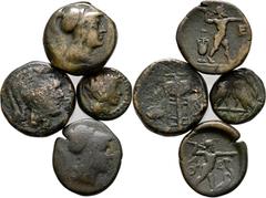 GRIECHISCHE MÜNZEN Attika Athen Bronze 87/86 v. Chr. Kopf der Athena mit korinthischem Helm / Blitzschleudernder Zeus. 12h. Dazu: 3 weitere attische Bronzen. HGC 1708; Kroll 97. 4 Stück Schön - sehr s