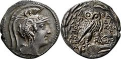 GRIECHISCHE MÜNZEN Attika Athen Tetradrachme "neuen Stils" 88/87 v. Chr., Magistrate Gorgias, Appellikon und Argios. Kopf der Athena mit Pegasoshelm / Eule auf Amphora, rechts Greif nach rechts spring