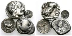 ANTIKE LOTS Griechische Münzen Sizilien Litra aus Morgantina. Dazu Stater aus Theben, Tetradrachme aus Athen und Drachme aus Dyrrhachion. 4 Stück Schön - sehr schön Aus der Sammlung Dr. Hans Maag.