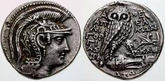 GRIECHISCHE MÜNZEN Attika ATHEN. No.: 118 Schätzpreis-Estimation: EUR 350.- ATHEN. Tetradrachme "neuen Stils", Magistratsjahr des Apellikon und des Gorgias (=121/120 v. Chr.), Münzbeamter Herakl... Äh
