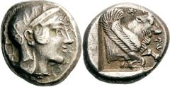 Lykien Dynast Kherei Stater 430/410 v. Chr., unbestimmte Münzstätte. 8.65 g. Kopf der Athena mit attischem Helm nach r / Geflügelte Stierprotome nach r. in Quadratum incusum, im Feld Legende QIdJ (ret