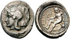 Lykien Dynast Hntruma Stater 410/400 v. Chr., Kadyanda. 8.44 g. Kopf der Athena mit attischem Helm nach l. / Auf Felsen sitzender Hermes mit Kerykeion und geflügeltem Petasos nach l. in rundem Incusum