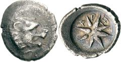 Lykien Dynast Maussollos von Karien Diobol nach 360 v. Chr., Xanthos. 1.60 g. Löwenkopf nach r. / Achtstrahliger Stern in rundem Incusum, im Feld Legende Ada. Müseler / Nollé VIII, 80 Äußerst selten S