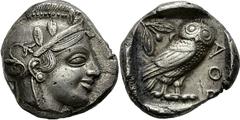 Attika Athen Tetradrachme 454/449 v. Chr. 16.70 g. Kopf der Athena / Eule. Svoronos, Tf. 11, 10 Starr 201 (Gruppe V B4) Schöner frühklassischer Stil Selten Sehr schön