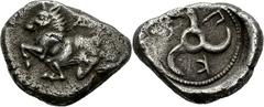 Lykien Dynast Kuprilli Stater 470/440 v. Chr., unbestimmte Mzst. (Xanthos?). 8.24 g. Doppelte Stierprotome, im Feld Triskeles / Triskeles in rundem Incusum. Müseler/Nollé IV, 14 var. Moerkholm/Zahle, 