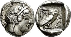 Attika Athen Tetradrachme um 460 v. Chr. 16.78 g. Kopf der Athena / Eule. Svoronos, Tf. 9, 4 Starr 98 (Gr. III) Von interessantem Übergangsstil Selten Sehr schön/Vorzüglich