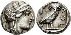 Attika Athen Tetradrachme 448/415 v. Chr. 17.12 g. Kopf der Athena / Eule. Svoronos, Tf. 12 , 2 Erstklassiger Stil und feine Töung Vorzüglich
