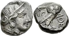 Attika Athen Tetradrachme 393/300 v. Chr. 16.96 g. Kopf der Athena / Eule. Svoronos, Tf. 20, 4 Feine dunkle Tönung Sehr schön