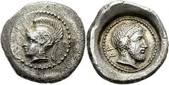 Lykien Xanthos Triobol 400/390 v. Chr. (Zeit des Dynasten Vekhssere II.) 1.95 g. Kopf der Athena mit attischem Helm / Bärtiger männlicher Kopf (Kronos?) in rundem Incusum. Babelon, Traité II/2, 398 SN
