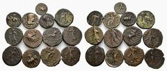 Griechische Münzen Baktrien Kushankönige Bronze-Tetradrachmen des Wima Kadphises (7); Bronze-Drachme des Wima Kadphises; Bronze-Tetradrachme des Huvishka; Bronze-Tetradrachme des Vasu Dema I. Dazu ein