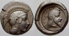 GRIECHISCHE MÜNZEN (GREEK COINS) -Lykien -Lykien 105. Dynast Kherei. Stater 440/410 v. Chr., Pinara. Kopf der Athena / Kopf des Dynasten in rundem Incusum. Vismara 172 var.; Babelon, Traité -; BMC -; 