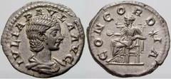 RÖMISCHE MÜNZEN (ROMAN COINS) -Kaiserliche Prägungen -Kaiserliche Prägungen 895. Elagabalus für Julia Paula.. Denar 219. Büste / Concordia mit Patera auf Thron, im Feld Stern. RIC 211; C. 6. 3.26 g. V