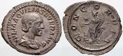 RÖMISCHE MÜNZEN (ROMAN COINS) -Kaiserliche Prägungen -Kaiserliche Prägungen 897. Elagabalus für Aquilia Severa.. Denar 220. Büste / Concordia mit Patera und Doppelfüllhorn vor Altar, im Feld links Ste
