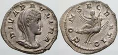 RÖMISCHE MÜNZEN (ROMAN COINS) -Kaiserliche Prägungen -Kaiserliche Prägungen 932. Maximinus I. Thrax für Diva Paulina.. Denar. Verschleierte Büste / Kaiserin mit Zepter auf fliegendem Pfau. RIC 2; C. 2